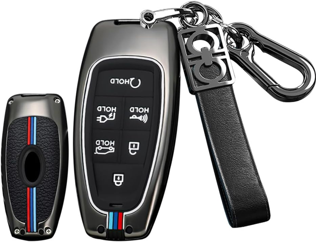 HIBEYO Car Key Fob Cover for Hyundai Sonata 2020 2021 2022 2023 Santa Fe Accessories Alloy+Tpu Material Double Protector