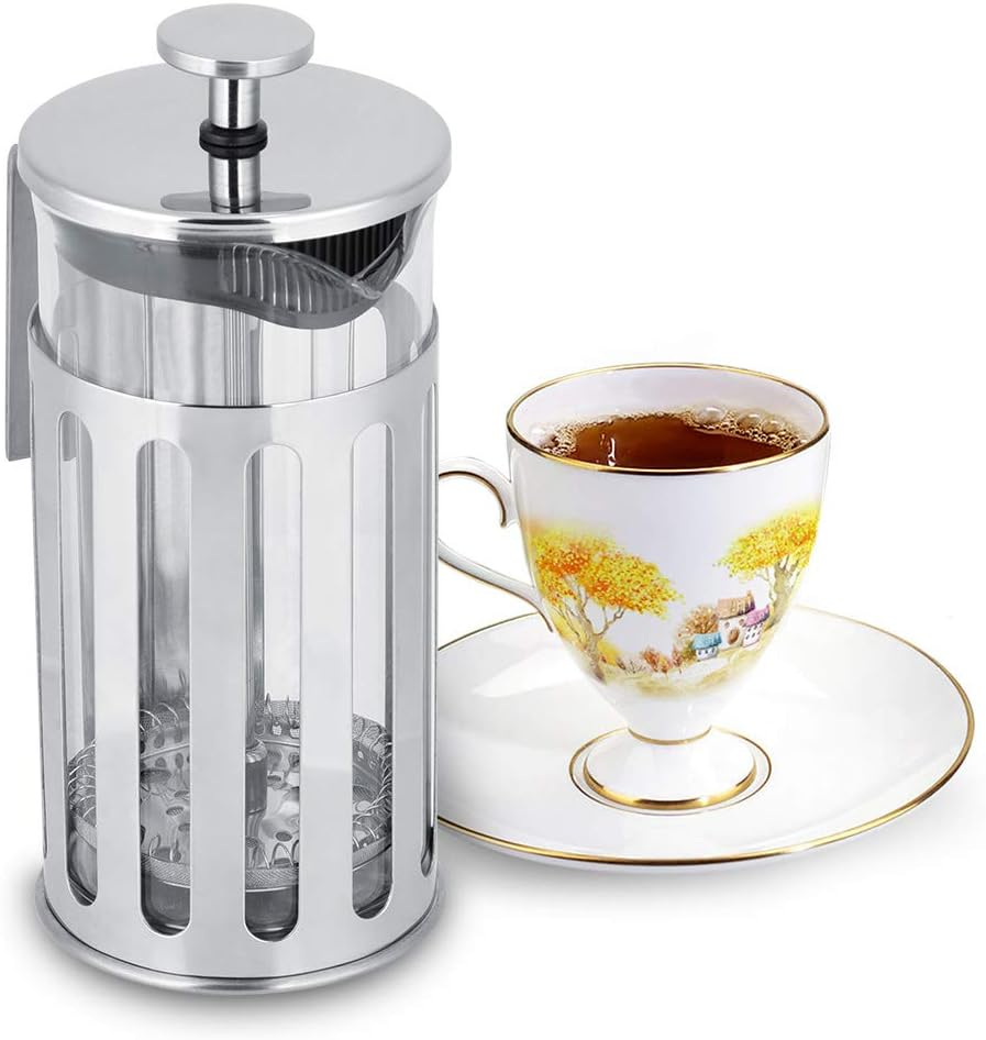 Haofy Thickened Borosilicate Stainless Steel Glass French Press Filter Coffee Pot Household Coffee & Tea Maker Pot Percolator, Brewer with Superior Filtration (350ML) image number 4