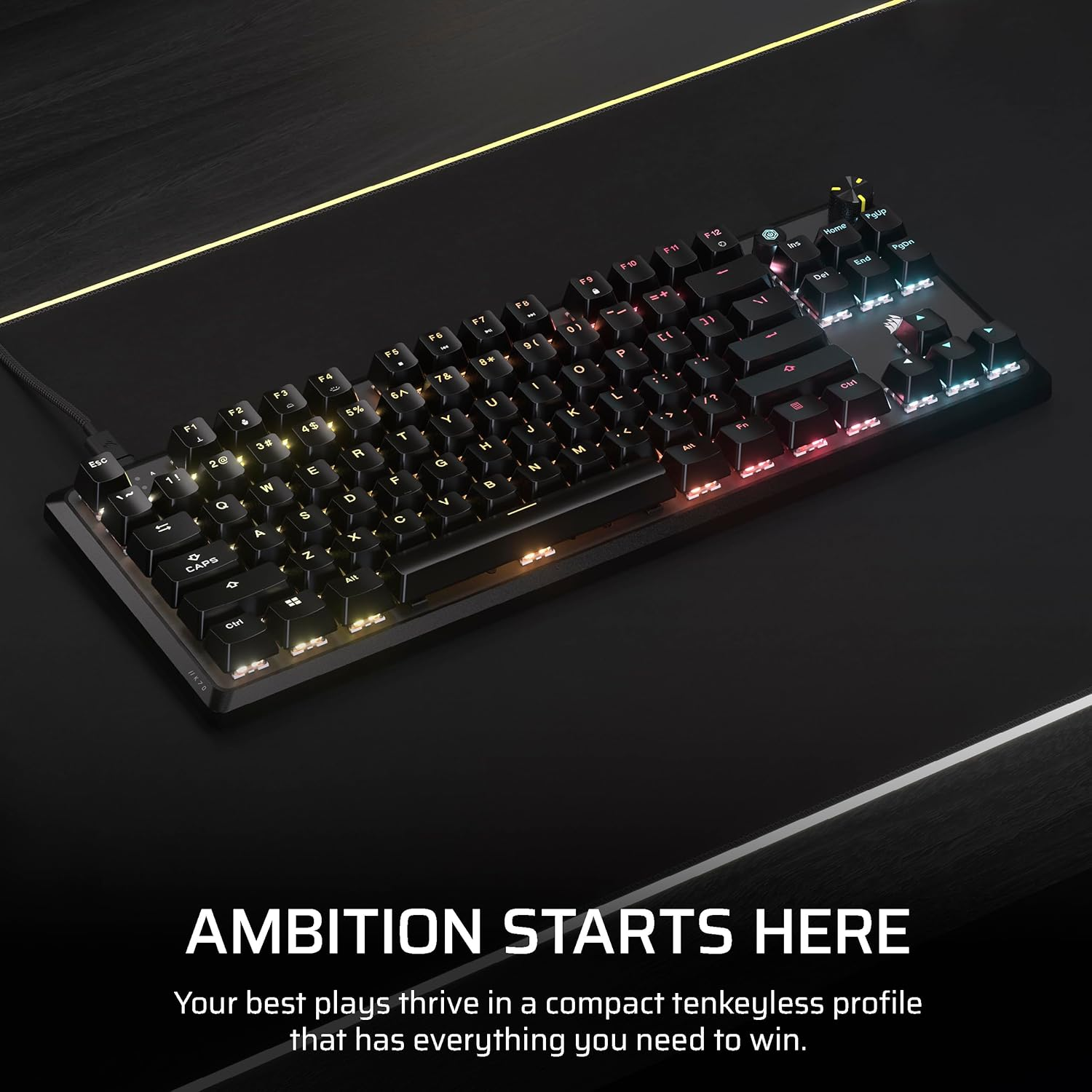 CORSAIR K70 CORE TKL RGB Tenkeyless Mechanical Wired Gaming Keyboard &ndash; Pre-Lubed MLX Red V2 Linear Switches, SOCD, ABS Double-Shot Keycaps, Sound Dampening, 1000Hz Polling, QWERTY NA &ndash; Black image number 2