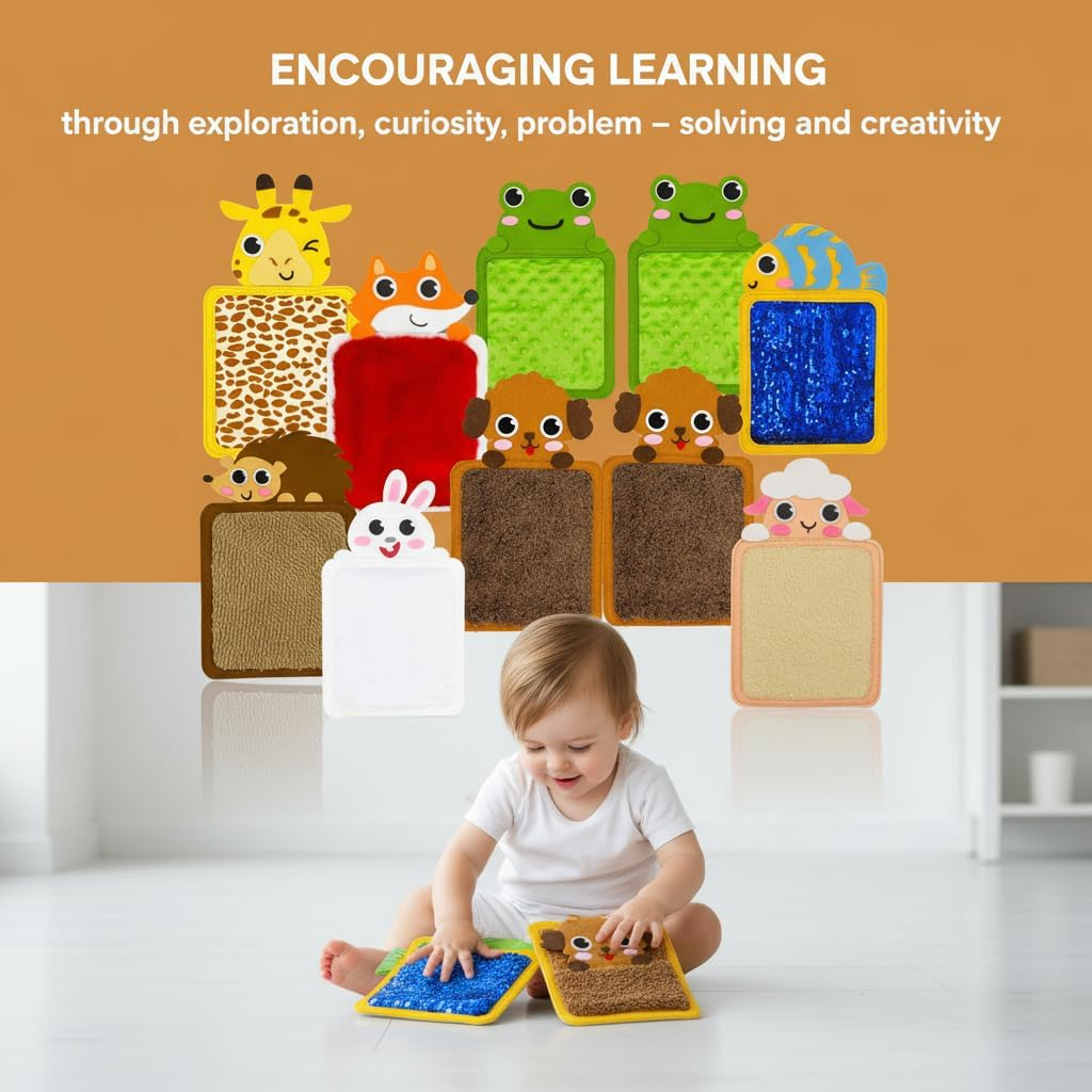 8PCS Animal Themed Sensory Mats Set, Textured Tactile Sensory Board for Stress Relief & Focus, Sensory Development Tools for Kids image number 5