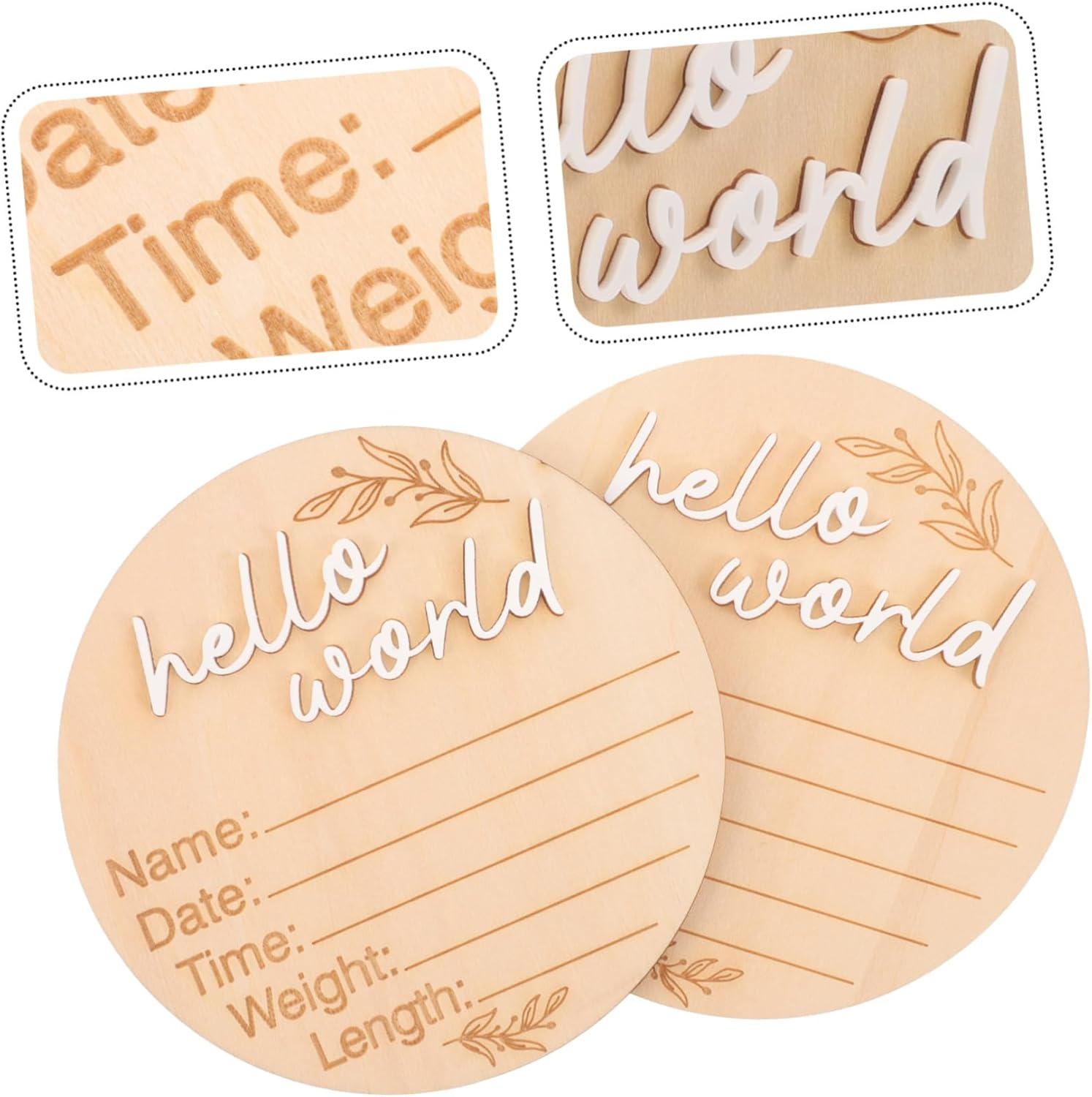 2Pcs Wooden Birth Announcement Sign Monthly Milestone Discs for Newborn Photography Nursery Decor and Hospital Use Celebrate Growth with Natural Wood image number 6