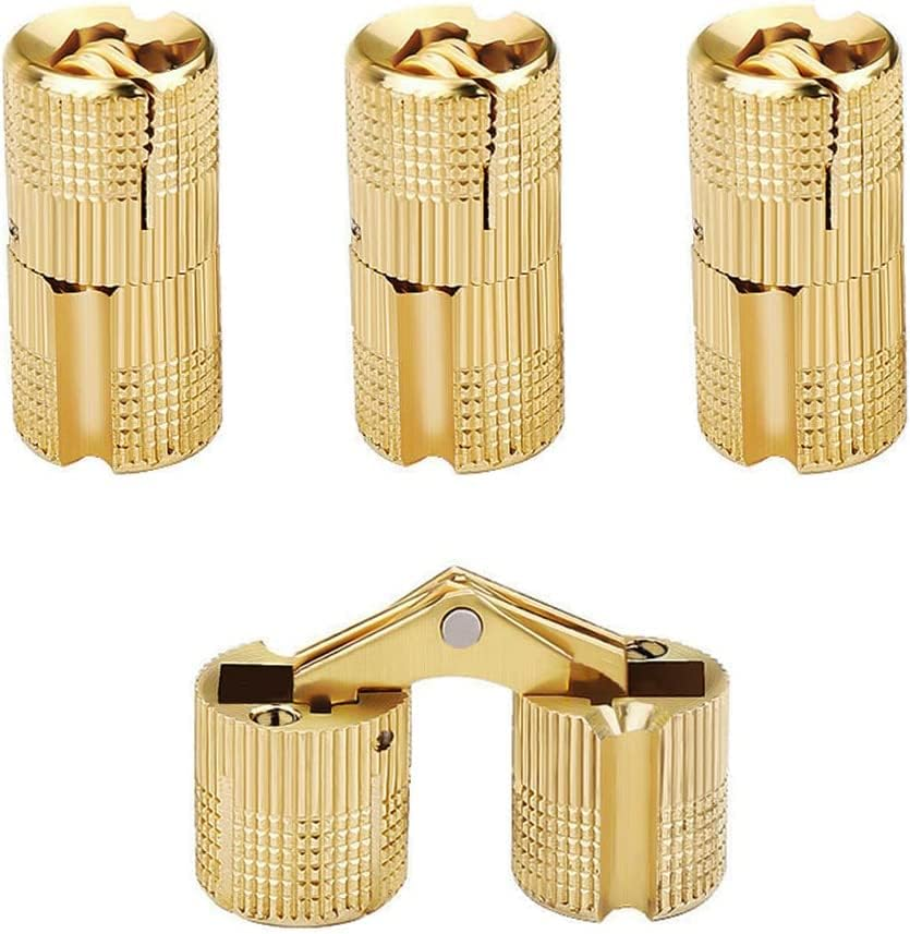 4 Pcs Hidden Brass Barrel Hinges, Concealed Box Hinges Invisible for Furniture, 180 Degree Opening Angle Cabinet Hinge for DIY Jewelry Box Hand Craft (Gold, 8Mm) image number 3