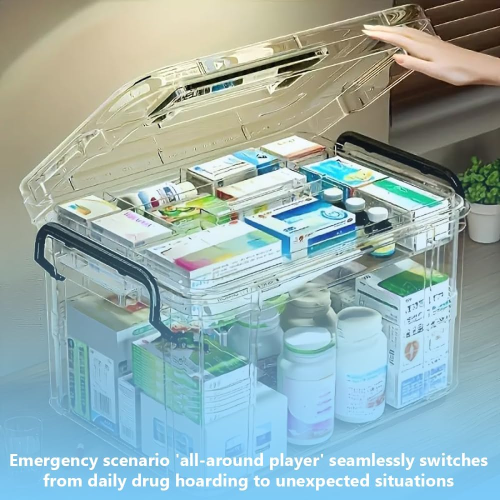 TOMVAES Large Capacity Medical Box, Transparent Pharmacyl Case with Handle, Portable Medicine Chest-Sealed, Lockable for Home and Travel image number 4