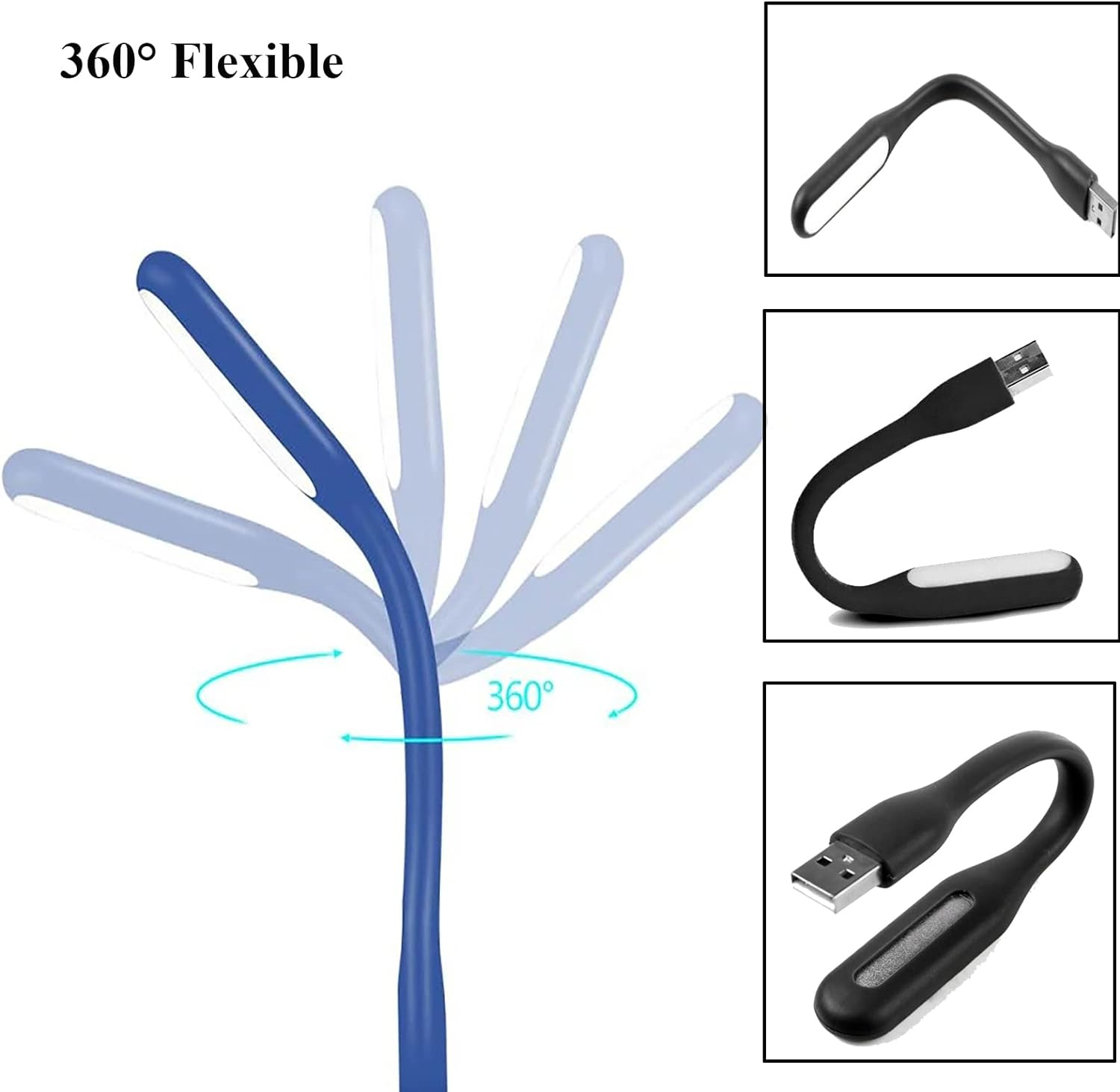 Soseelnee Flexible Mini Light, Portable USB LED Reading Night Lamp for PC, Laptop, Laptop, Power Bank, 2 Pack (Black) image number 2