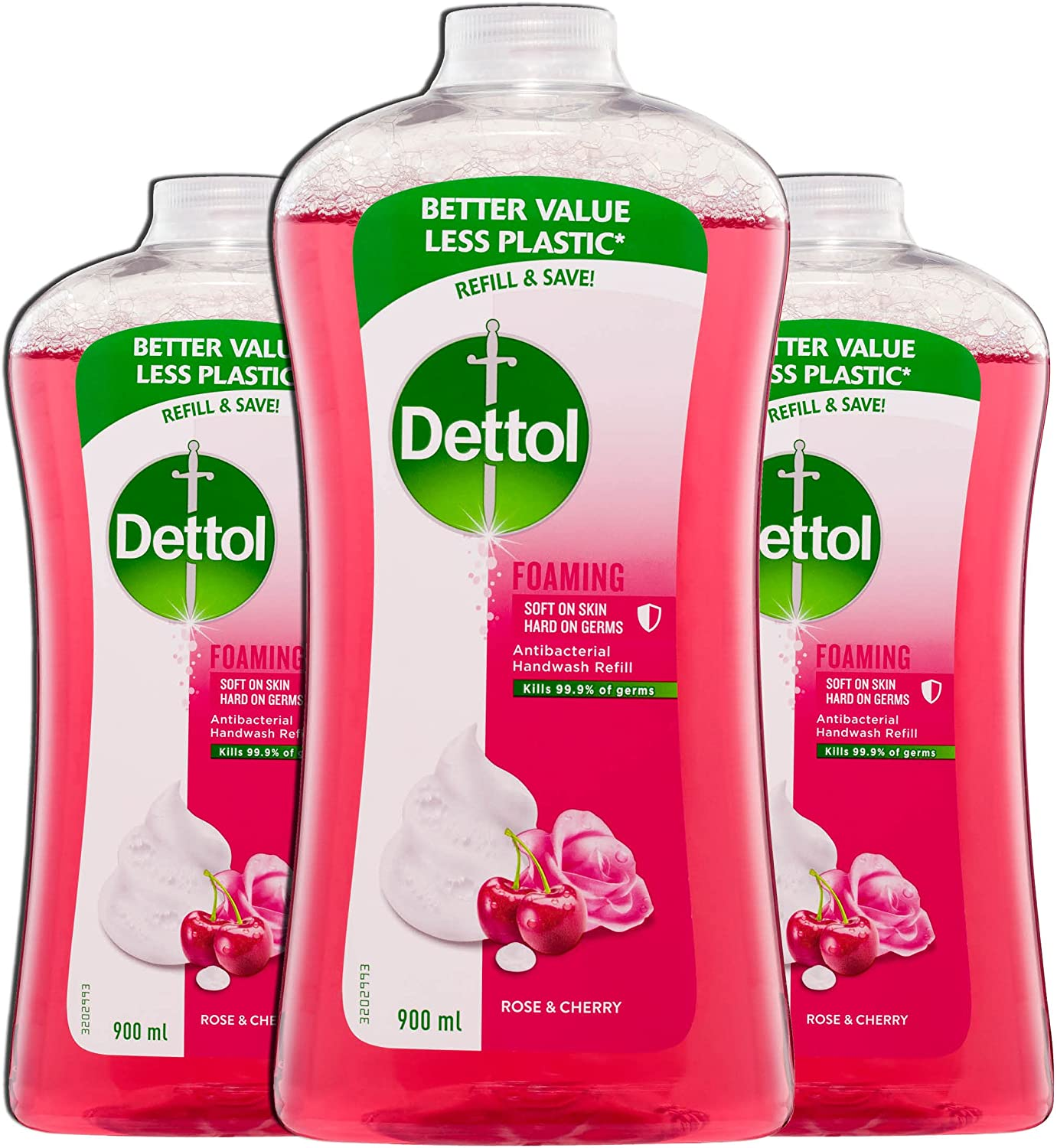 Dettol Antibacterial Foam Hand Wash Rose & Cherry Refill, 900Ml X 3 Pack image number 4