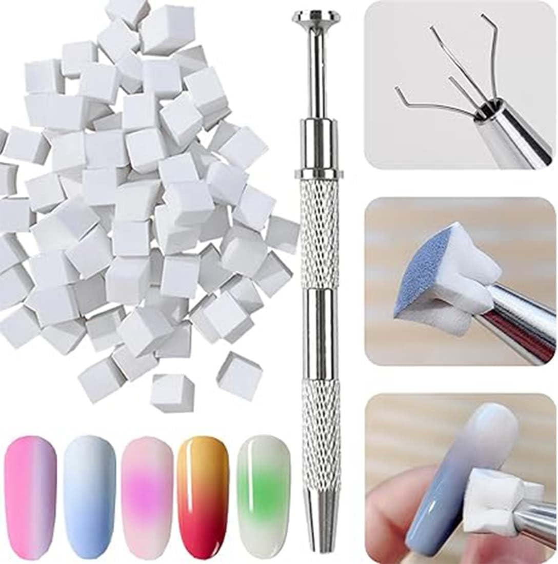 EYVRPAU 50 Pack Nail Art Sponges with Metal Clamp, Sponge Brush Applicator, Sponge Nail Brush, Nail Art Accessories, Sponge Brush, Ombre Nail Art Pattern image number 2