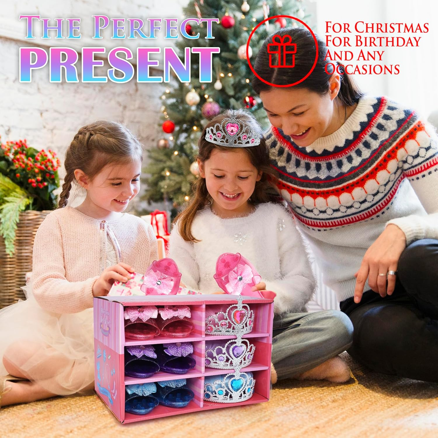 Princess Dress up Shoes Jewelry Set, Toys for Girls Shoes Costumes Set Incl Color Skirts, Shoes, Crowns, Earring, Bracelet, Ring, Kids Christmas Party Role Play Birthday Gifts for 3-6 Year Old Girl image number 1