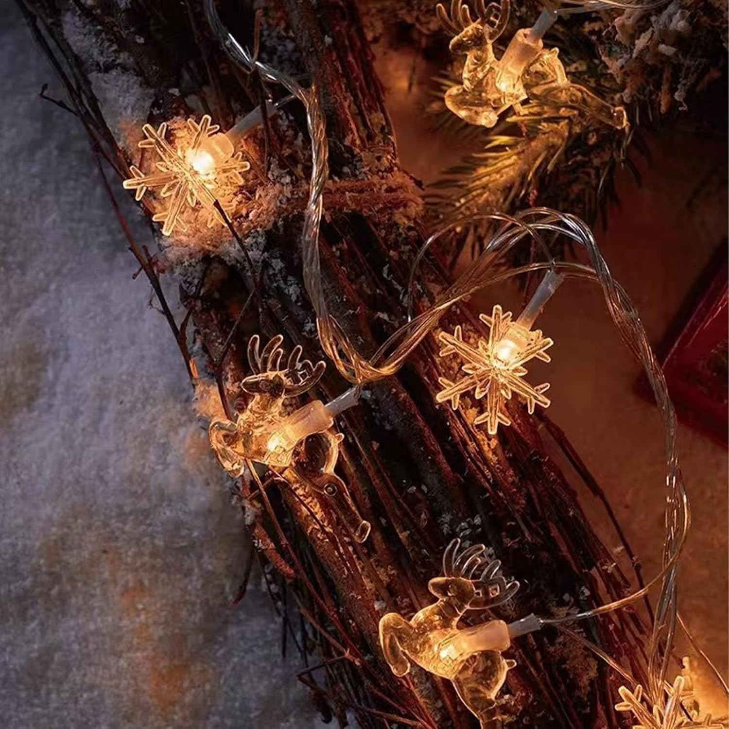 LED Fairy Lights with Snowflakes and Angels, Warm White, 3 Metres, 20 Leds, Christmas Lights for Indoor, Decorative Lighting