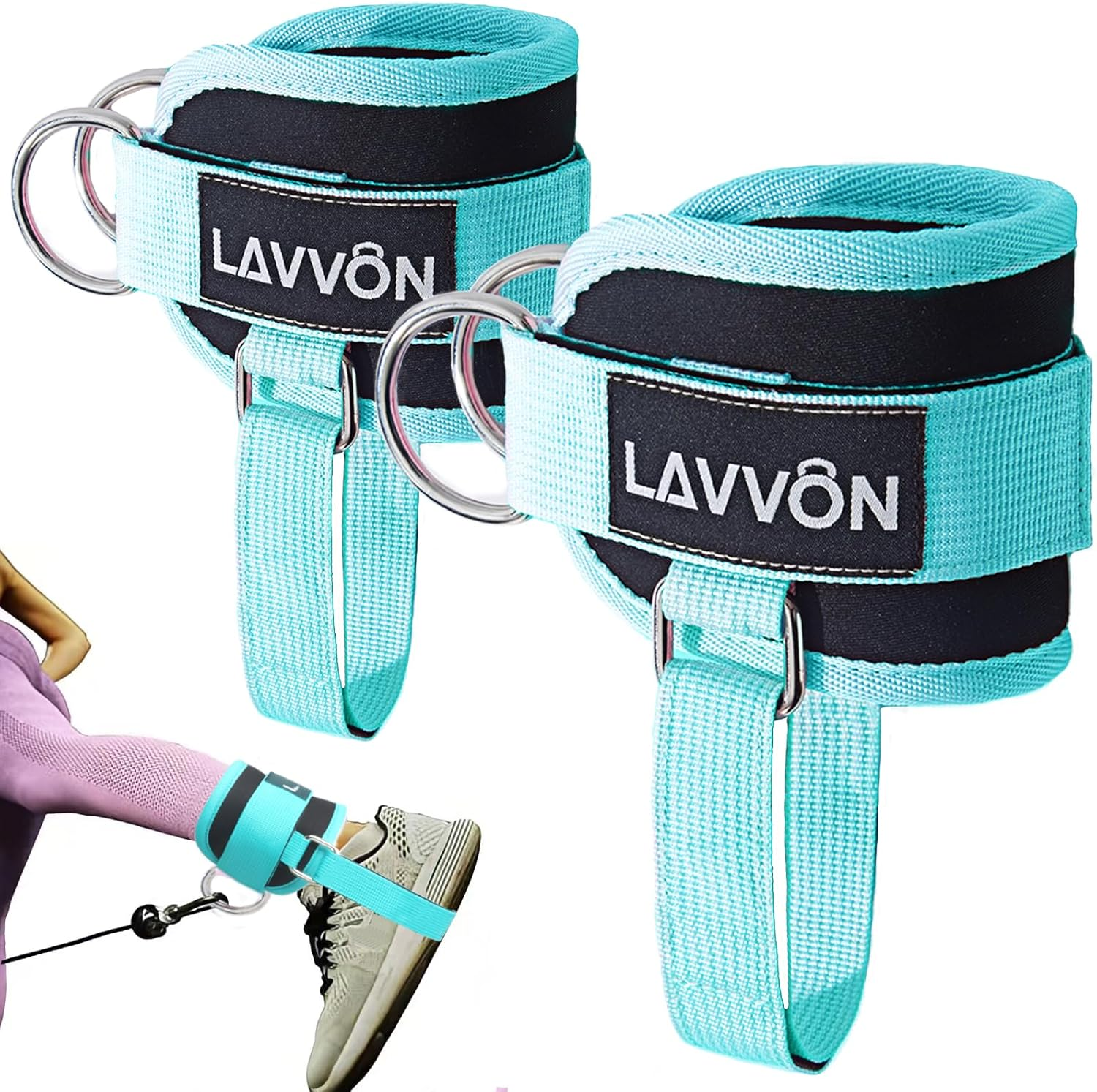 LAVVON Ankle Straps for Cable Machines Kickbacks - Adjustable Comfort Ankle Cable Attachments for Gym Ankle Cuff Cable Machine Glute Kickback Straps - Leg Extensions, Curls & Ankle Cuffs Women