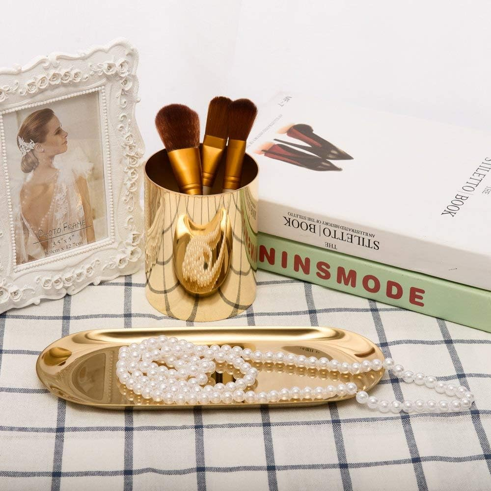 IMEEA Small Gold Stainless Steel Vanity Tray for Cosmetics, Candles, Makeup and Small Items - Elegant Perfume Trays Bathroom Organizer Trays (23 X 9.5Cm) (Gold) image number 2