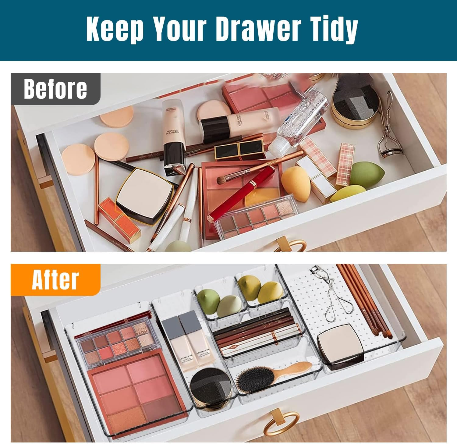 Stelive 25 PCS Clear Plastic Drawer Organisers Set, 4-Size Versatile Bathroom and Vanity Organiser Trays, Non-Slip Storage Containers & Bins for Makeup, Bedroom, Kitchen Utensils and Office image number 3