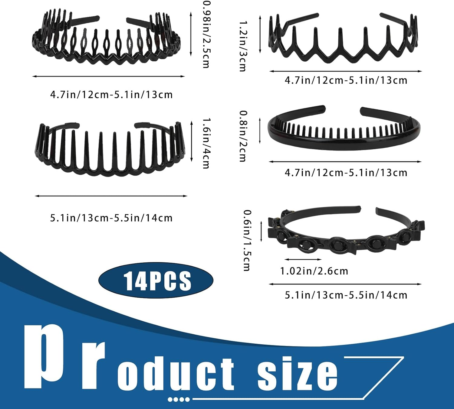 Pack of 10 Elastic Tooth Headband with 4 Clips, Zigzag Headbands, Non-Slip Hair Bands for Women Girls, Wavy Shark Tooth Hair Comb for Men, Women (Black, Brown) image number 6