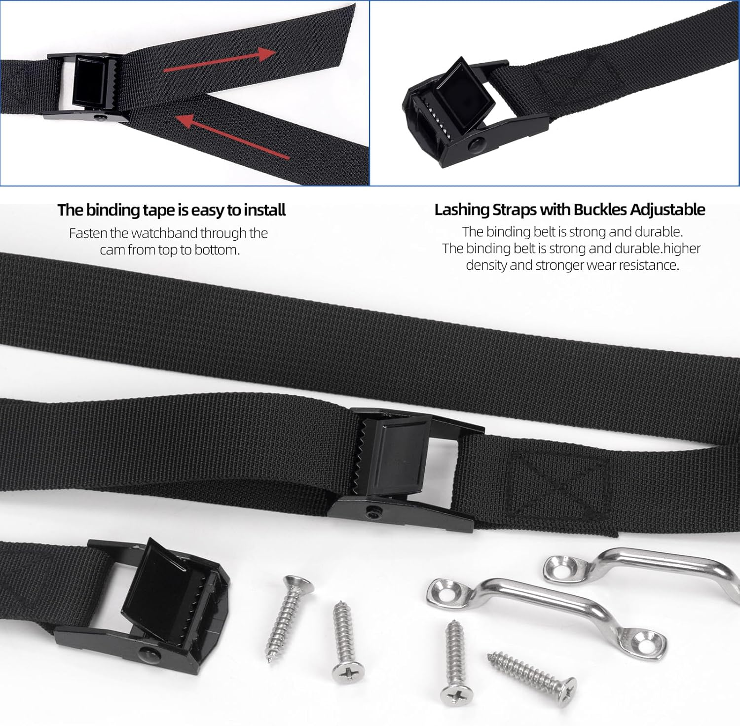 Glarks 14Pcs Battery Tie down Strap Kit - 2.5CM X 1.2M(4Ft) Straps, M5 Cam Buckles, Screws - Hold down Kit for Boats, Luggage Belt image number 4