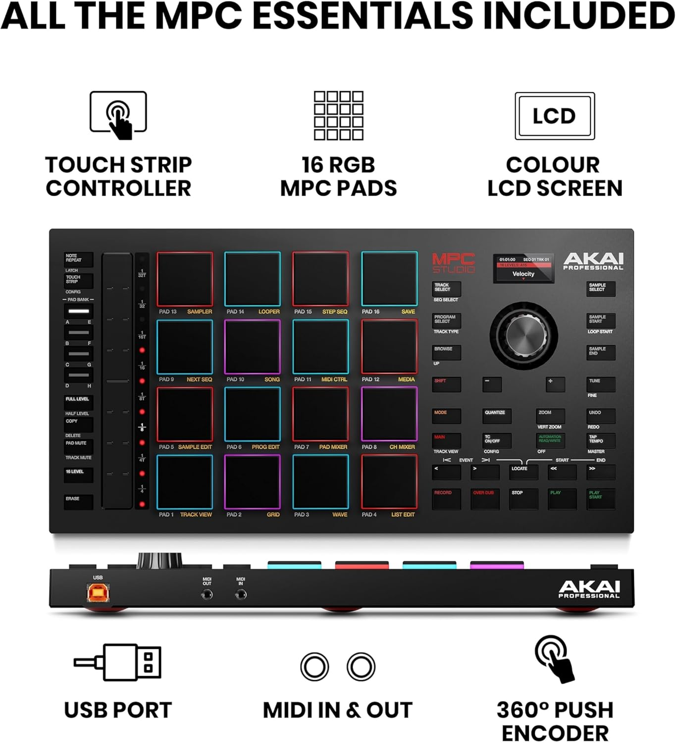 Akai Professional MPC Studio - MIDI Controller Beat Maker with 16 Velocity Sensitive RGB Pads, MPC Software, Assignable Touch Strip & LCD Display image number 6