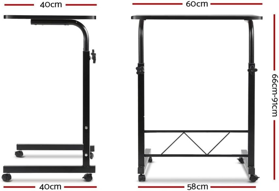 Artiss Laptop Table, Adjustable Stand Desk Desktop Computer Standing Study Desks Bed Side Tables Home Office Travel Studio Furniture, Portable Wooden 360&deg; Rotating Lockable Caster Wheels Black - Adjustable Desk 2 Black image number 2