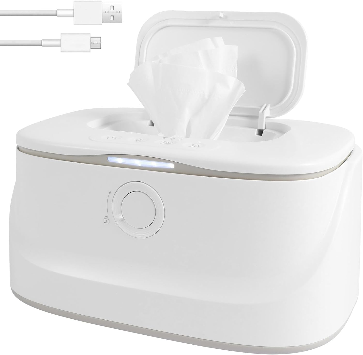 USB Baby Wipe Warmer with LED Light,Baby Wipe Warmer Dispenser,3 Adjustable Temperature Diaper Wipe Warmer Portable Baby Wipe Heater Warmer Keeps Wipes Warm and Moist for Newborns Baby Nursery