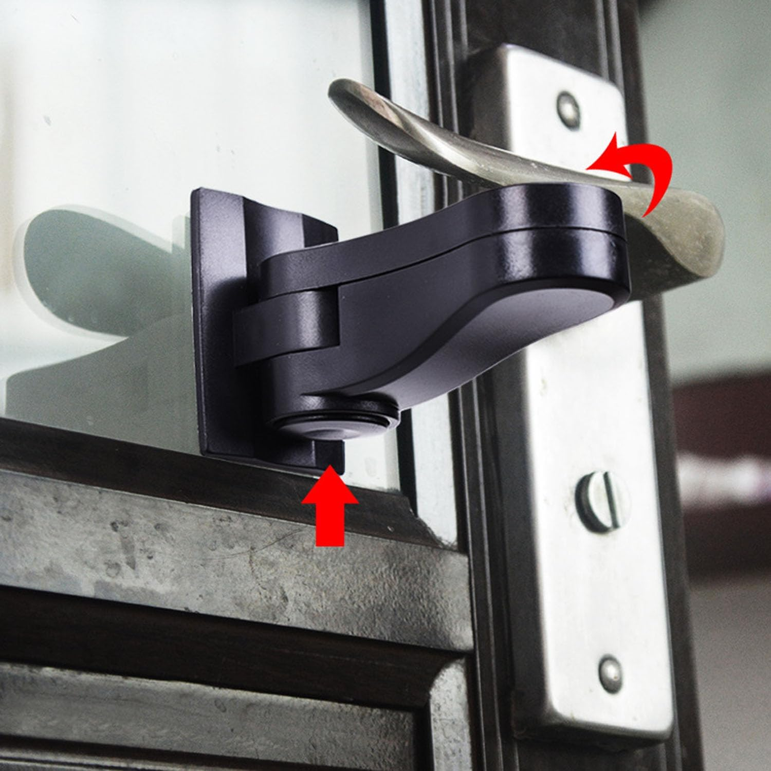 4Pack Child Proof Door Lever Locks,Heavy Duty Door Handle Locks for Baby Safety and Deter Pet Opening the Door, No Drilling Baby Proofing Door Locks（Black image number 5