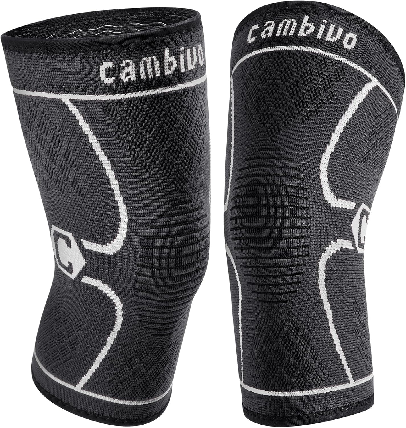 CAMBIVO 2 Pack Knee Brace, Knee Compression Sleeve Support for Men and Women, Running, Hiking, Arthritis, ACL, Meniscus Tear, Sports, Home Gym