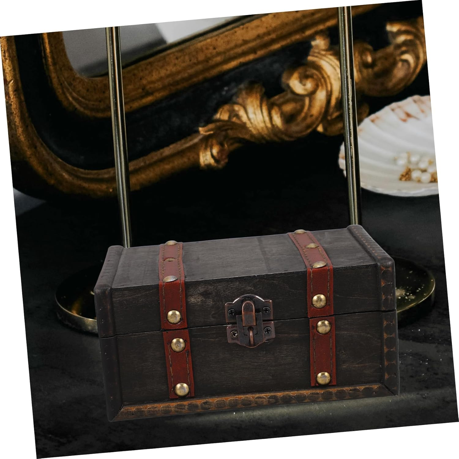 Timber Treasure Chest Vintage Decorative Storage Box Locking Lid for Jewelry image number 2