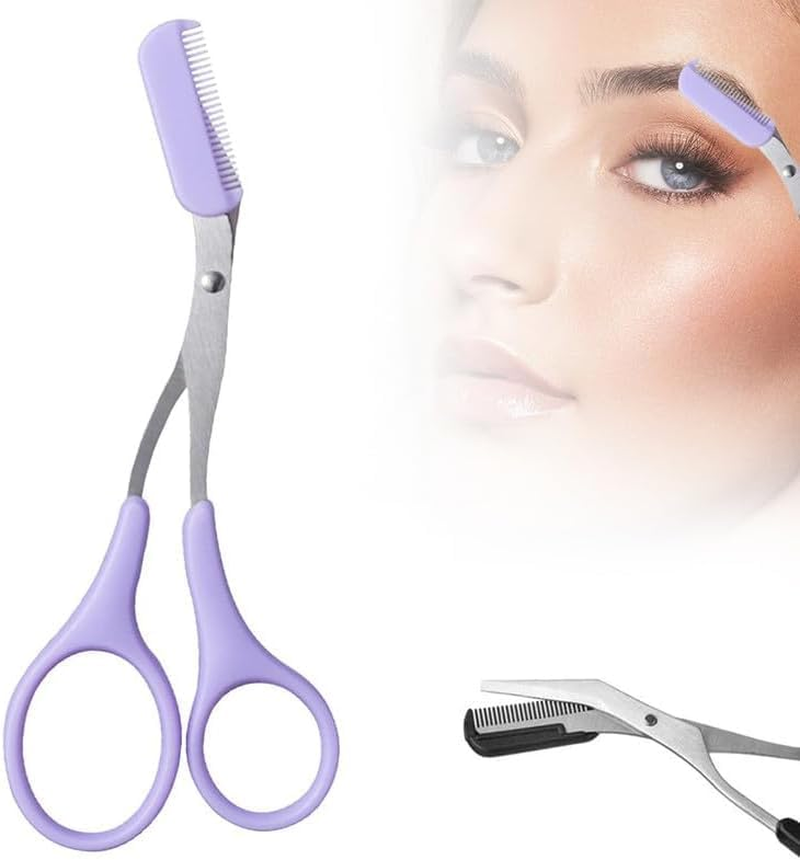 Upgraded Eyebrow Trimmer Scissor, 2025 New 2 in 1 Eyebrow Scissors with Comb, Curved Eye Brow Razor, Beauty Accessories for Men Women (Purple)