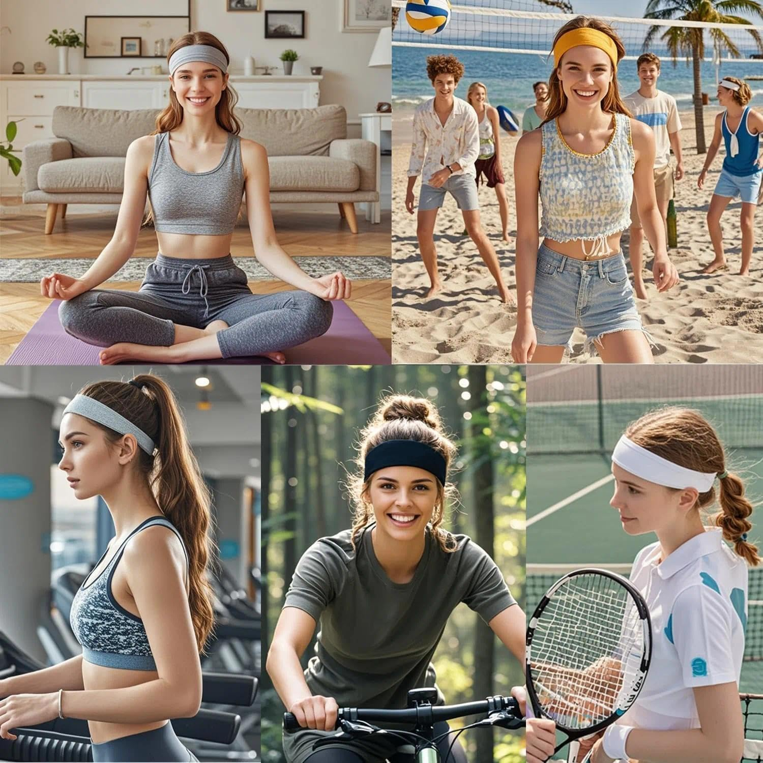 Non-Slip Sweat Absorbing Headband for Women, 9-Pack Wide Cotton Polyester Headbands 8.7X2.4 Inches (22.1X6.1 Cm) for Sports Gym Running Yoga and Makeup(Black,White,Grey) Ermaoo - Colorful image number 2