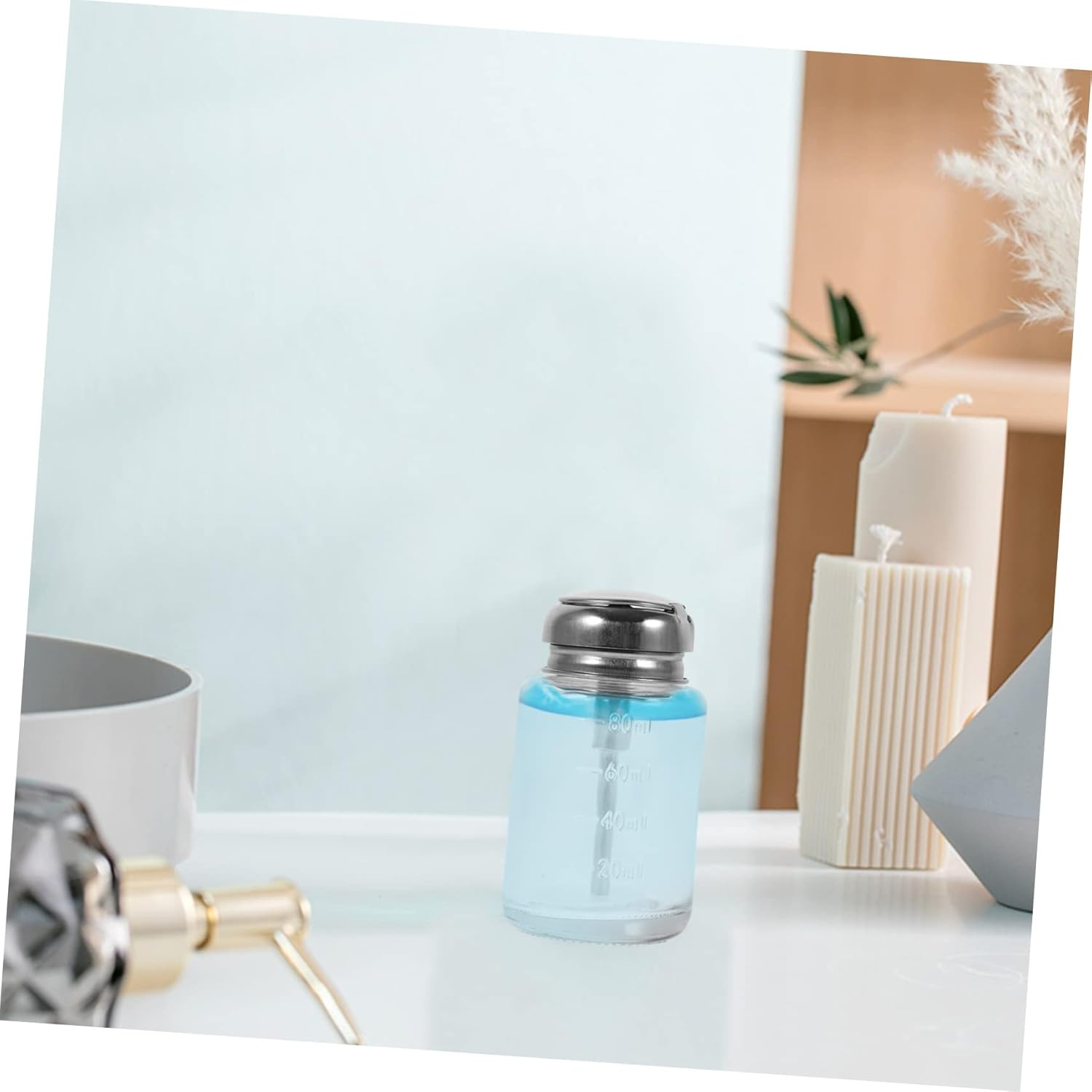 RORPOIR Glass Pump Bottle 3.7 Inch Wide Mouth Pressure Dispenser for Nail Polish Remover Manicure Liquid Portable Refillable Cleaning Container image number 3