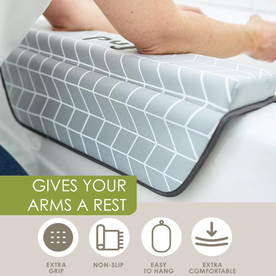 Puj &ndash; Pad Bathtub Arm Rest, Extra Comfortable Elbow Rest, Non-Slip, Firm-Grip Baby Bath Tub Cushion with Hanging Loop, Stylish Baby Bath Essentials, 17.5 X 5 X 2.25 Inches image number 5