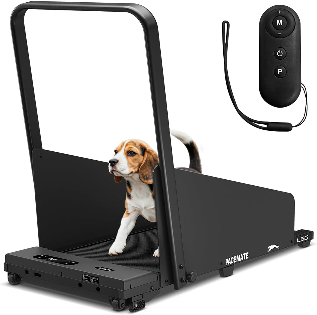 LSG Pacemate 2-In-1 Dog Treadmill & Walking Pad for Both Dogs & Humans with Spacious Running Belt, Removable Treadmill Shields for Easy Storage, LED Display with Metrics & Convenient Transport Wheels