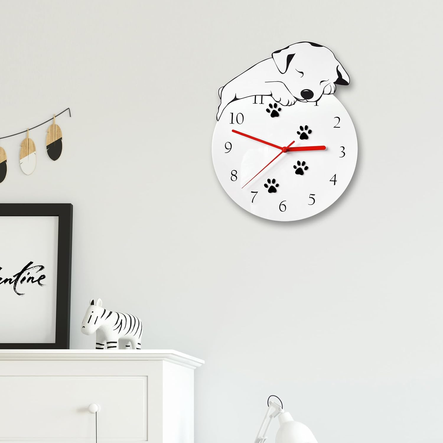 KOLYMAX 3D Cute Wall Clock Non-Ticking Silent Kids Room Decorative Clock with Unique Lovely Cartoon Shape - Puppy Dog 12Inch (White) image number 3