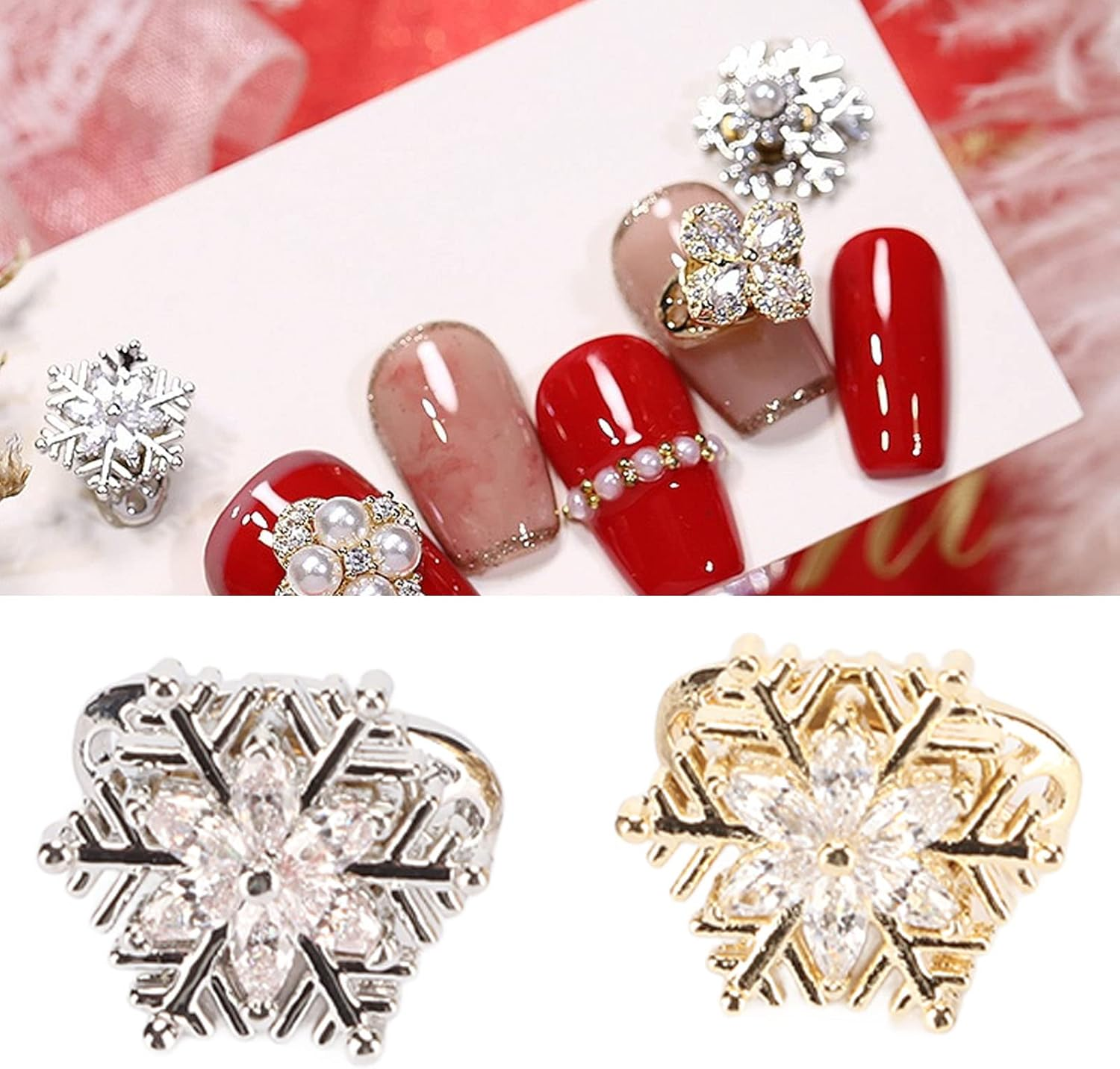 Snowflake Nail Decoration Rotatable Shiny 3D Christmas Nail Art Decor Attractive for Daily Holiday 2Pcs