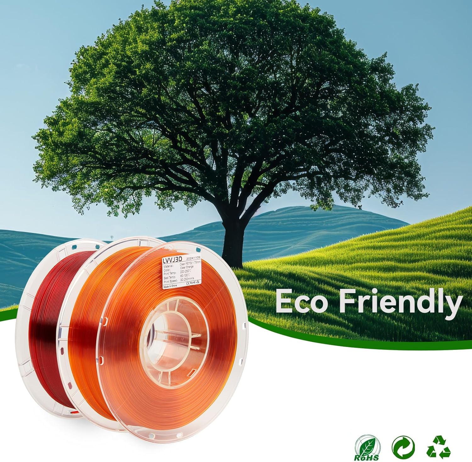 LVVJ3D Transparent Clear PETG 3D Printer Filament, Easy to Print Clear Orange PETG Filament 1.75Mm, Clean Wound Dimensional Accuracy +/-0.03Mm, 1Kg/Spool - Clear Petg Orange image number 2