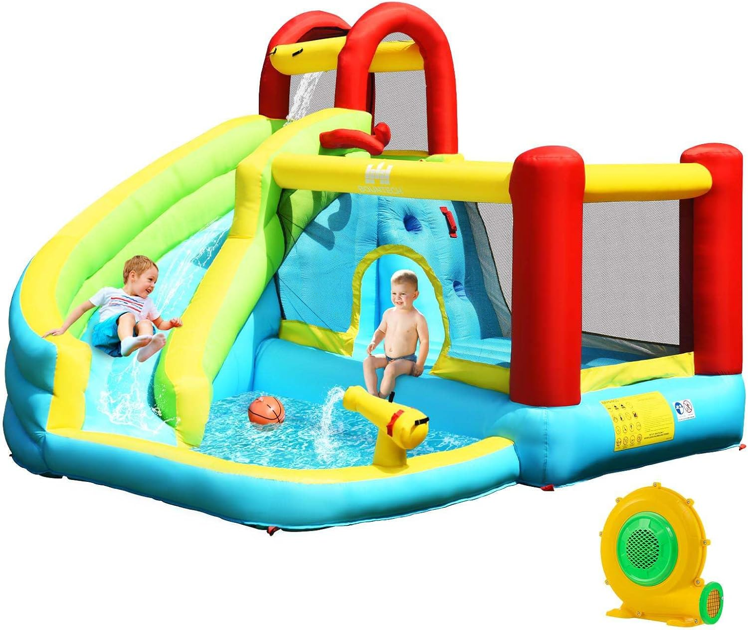 HONEY JOY 6 in 1 Inflatable Water Slide Water Park, Kids Jumping Castle Splash Pool W/Climbing Wall, Water Cannon, Basketball Hoop, Inflatable Bounce House Outdoor for Children (Without Blower) image number 1