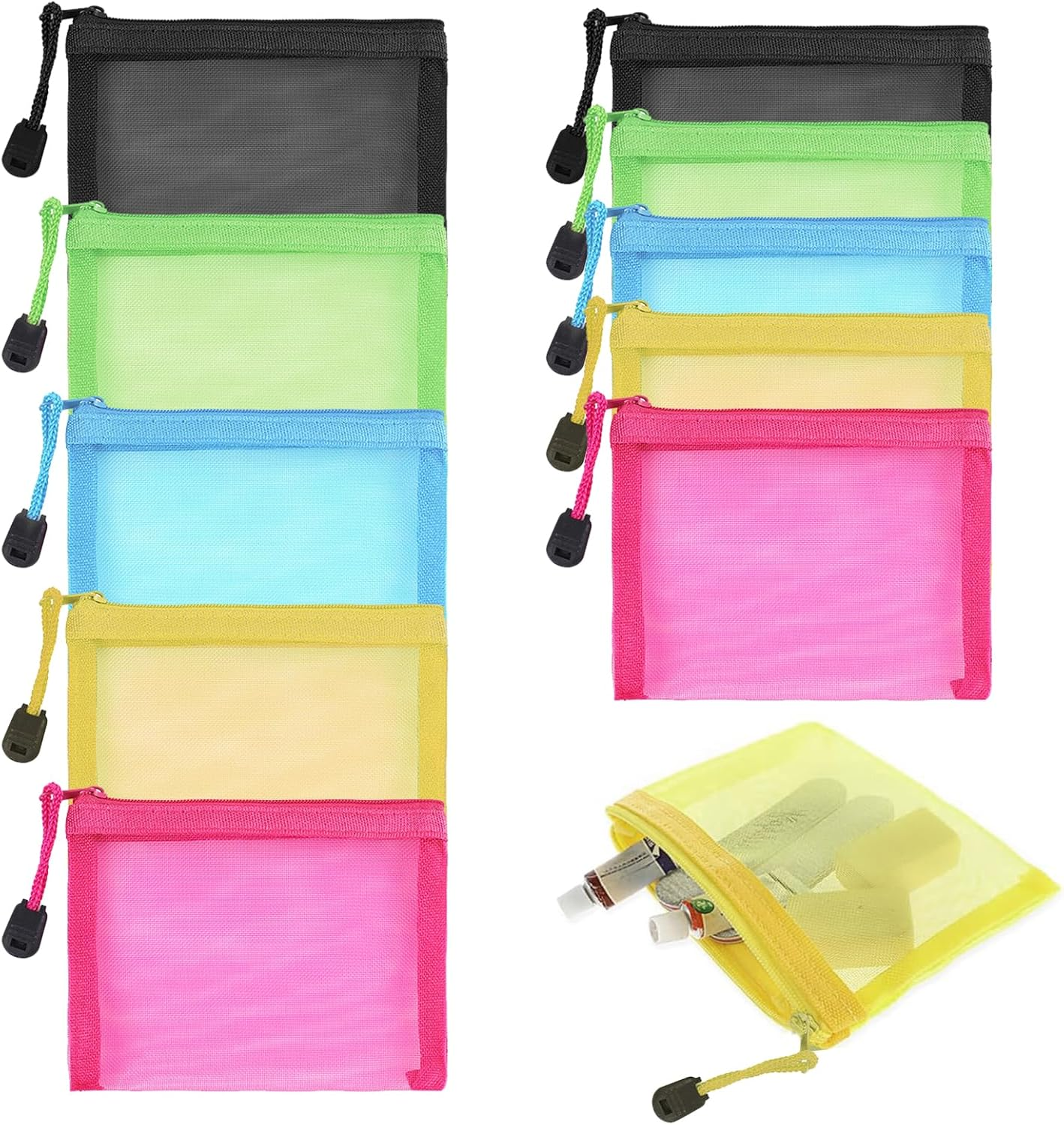 Kzvsiy 10 Pack Mini Zipper Mesh Bags, Coin Pouch & Cosmetic Travel Bags, Zipper Pouches for Purse, Keys, Lipstick, Bank Cards, Toiletries, Office Supplies and Makeup, Assorted Colors image number 5