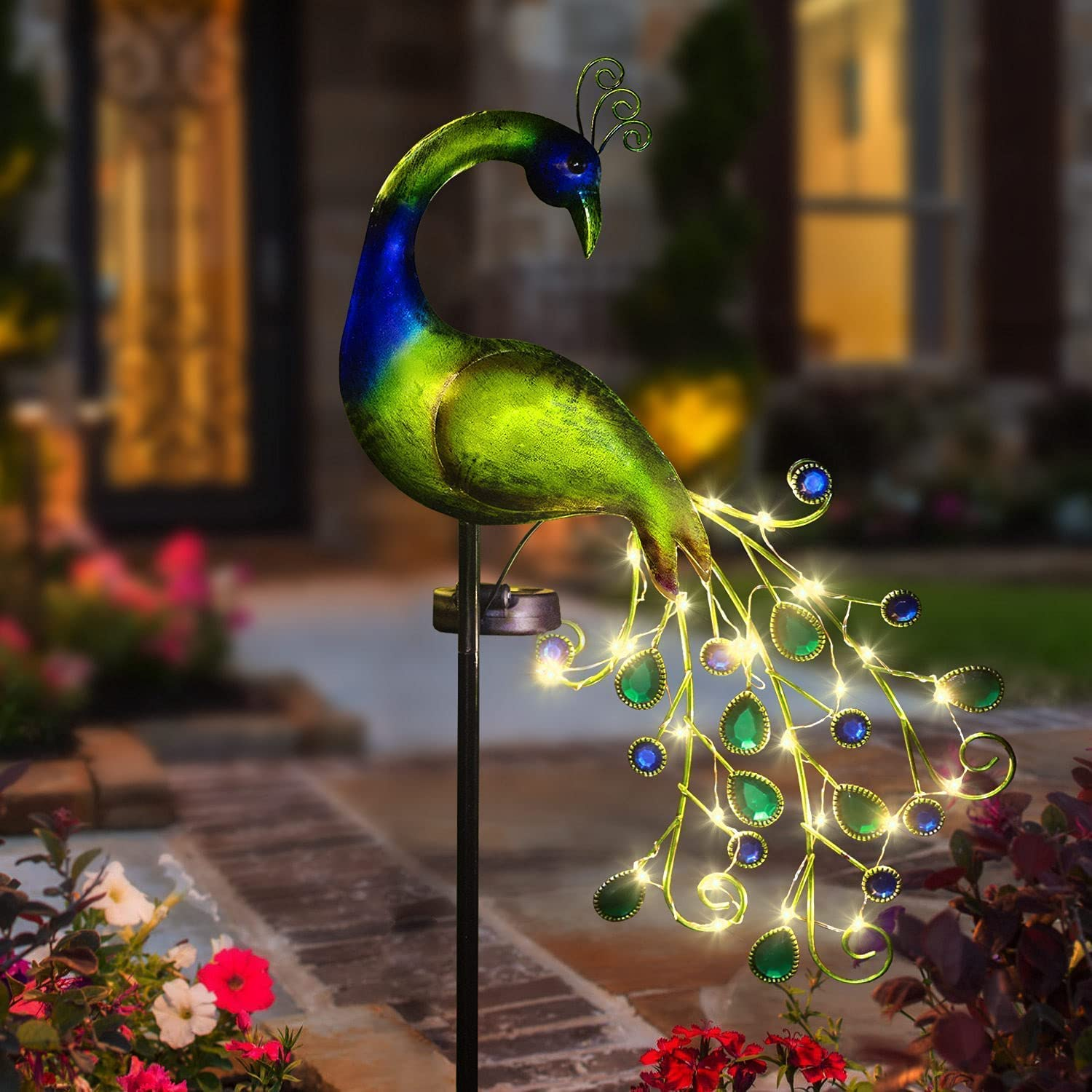 Solar Garden Lights Metal Peacock Garden Decor Waterproof Peacock Solar Stake Lights for Outdoor Patio Yard Decorations - Peacock image number 5