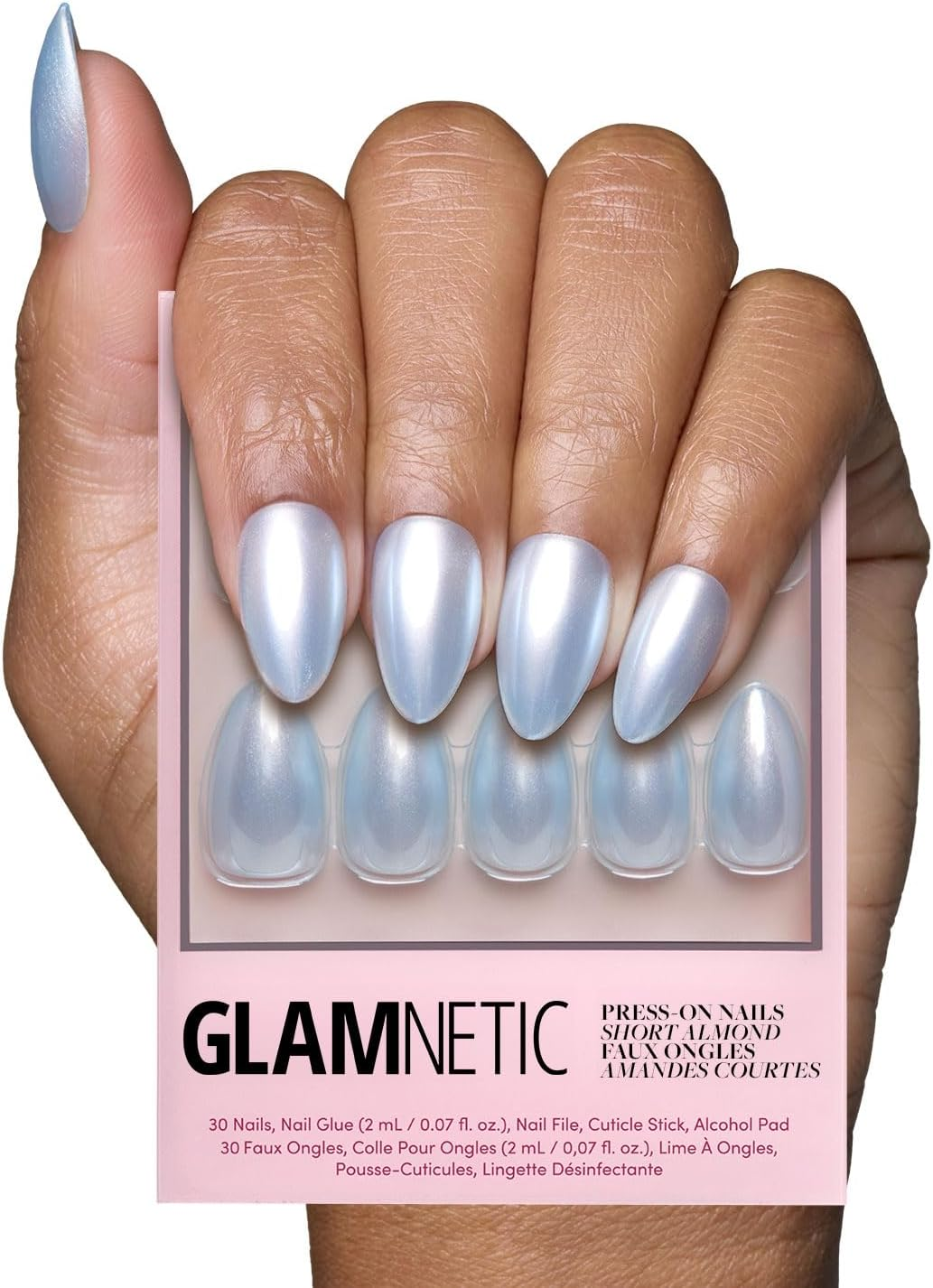 Glamnetic Press on Nails - into Blue | Glazed Short Oval Fake Nails with Periwinkle French Tips, Salon Quality Summer Nails | 15 Sizes - 30 Nail Kit with Glue - 1E - Candy Corn image number 5