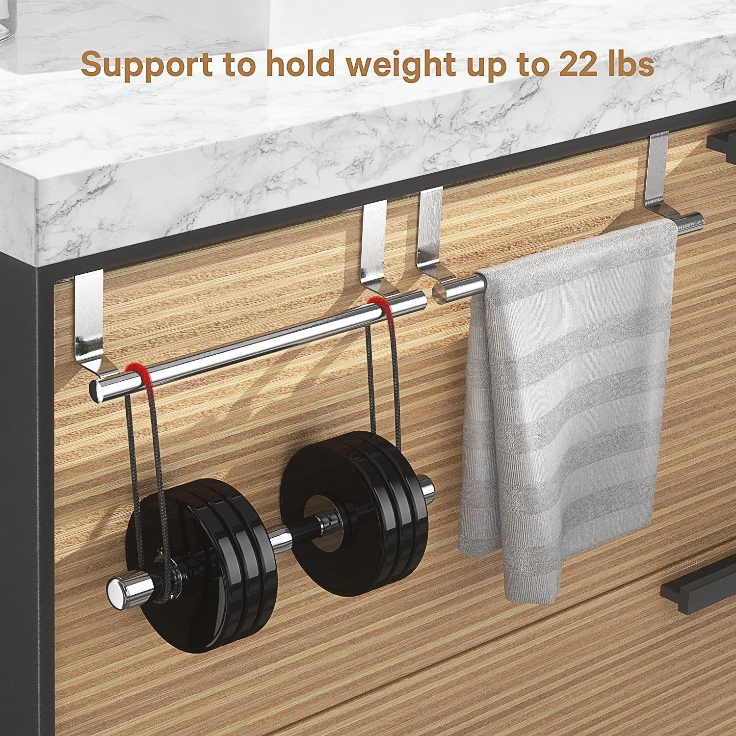 Stainless Steel over Door Towel Rack Bar Holders for Universal Fit on Cabinet Cupboard Doors Pack of 2 image number 6