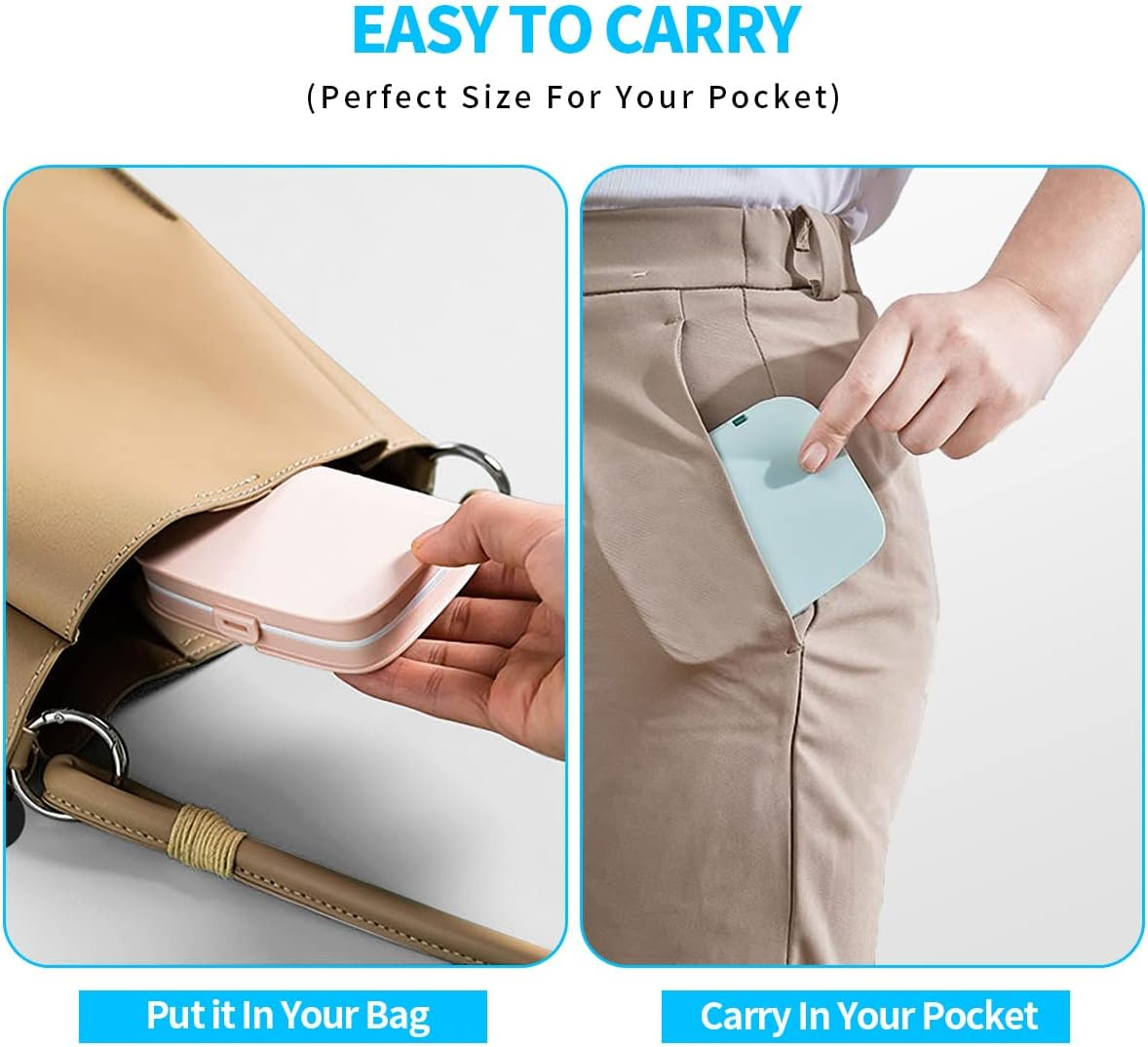 Pill Box Travel Compact Small Pill Container Organizer Fashion Daily Pill Case for Vitamin Supplements Medicine Storage (Blue) image number 6