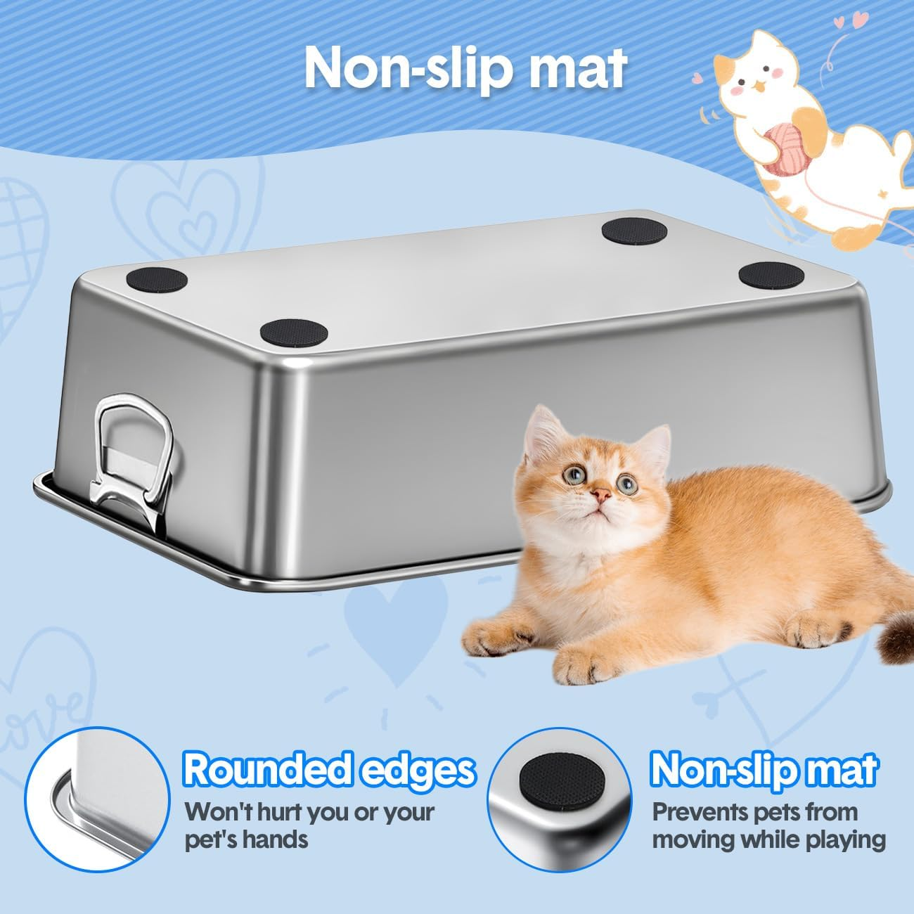 Stainless Steel Litter Box with Handle, Large Metal Cat Litter Box with High Sided for Big and Small Cats, Kitty Litter Boxes Toilet, Non-Stick, Easy to Clean 60X40X15Cm image number 2