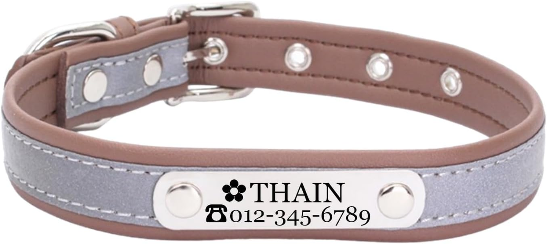 THAIN Personalized Reflective Cat Dog Collar with Name Plate Custom Engraved Cute Puppy Kitten Dog Cat Collars for Male Female Boy Girl Small Medium Large Dogs (Black, XS)