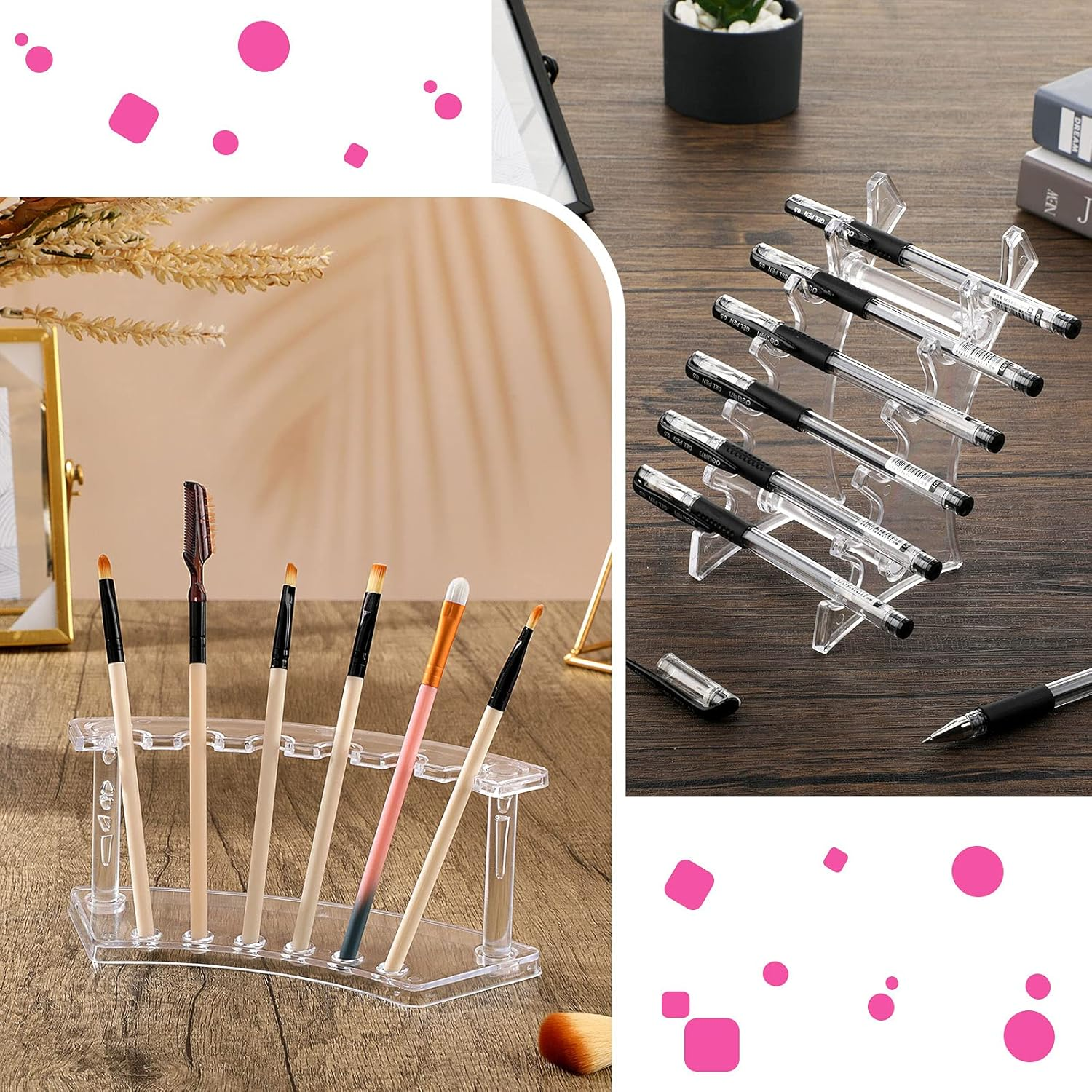Teling 4 Pieces Pen Display Stand Acrylic Pen Holder Clear Pen Stand Rack Organizer Nail Brush Holder Stand for Make up Brush
