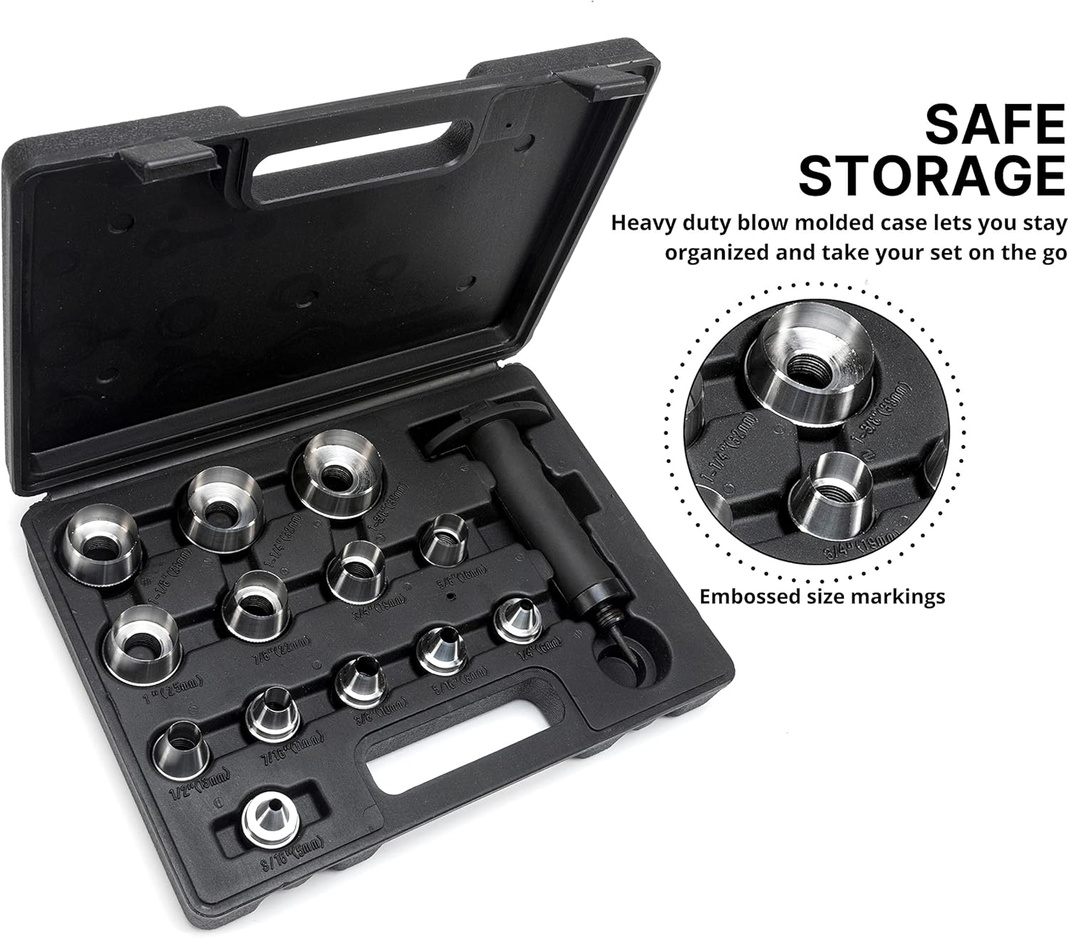 NEIKO 02604A Hole Punch Set | SAE & Metric, 3/16&rdquo; &ndash; 1-3/8&rdquo; & 5 &ndash; 35Mm | 14 Piece Sharp Hollow Hole Punch Kit, Gasket Cutting Puncher, Foam Cutter, & Leather Hole Punches | 6&rdquo; Interchangeable image number 4