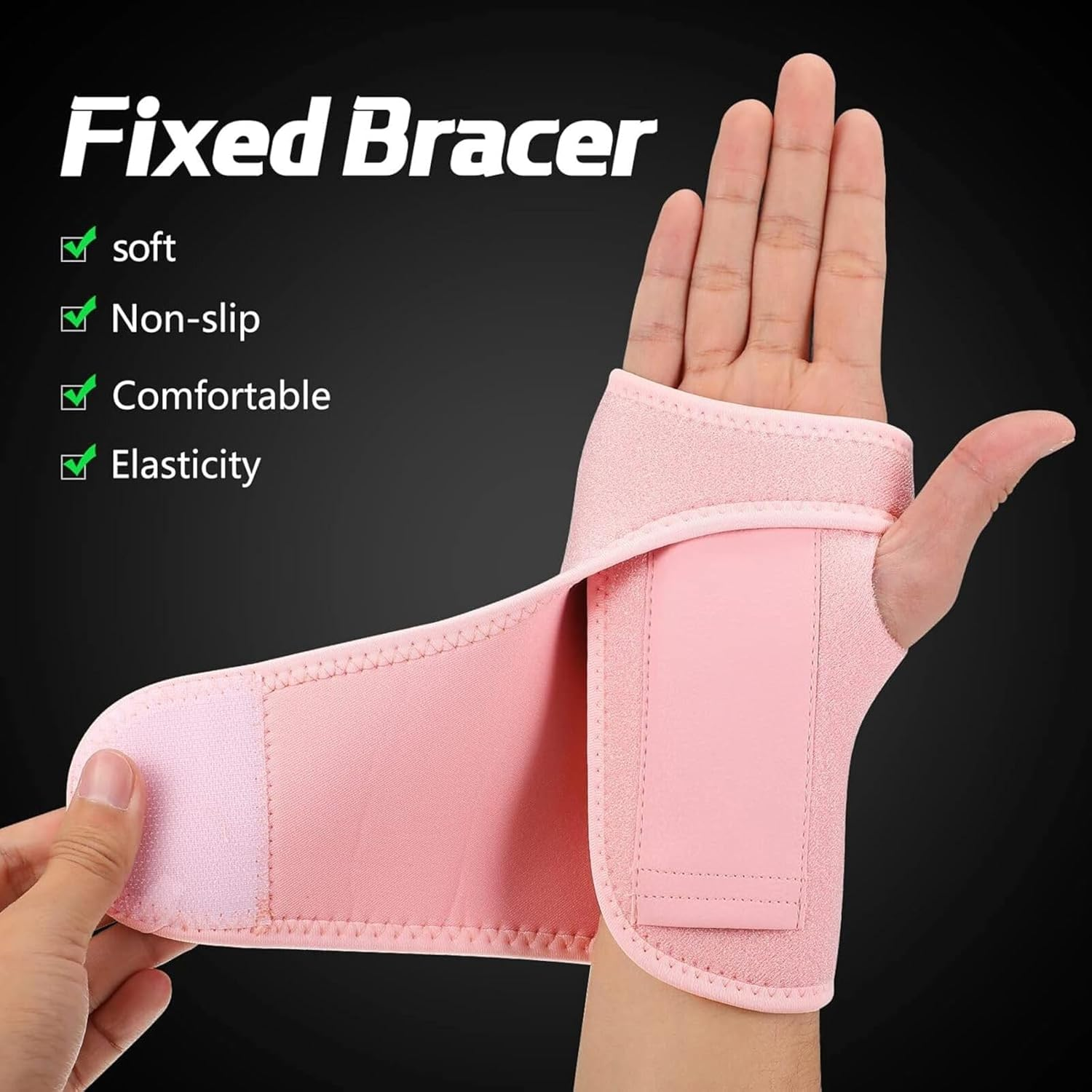 Carpal Tunnel Wrist Brace Pair with Adjustable Compression Strap, Hand Palm Wrist Support, Relieves Tendonitis, Wrist Pain Hand Pain, Sports Injuries, Day & Night Support (Pink, Left Hand and Right Hand) image number 4