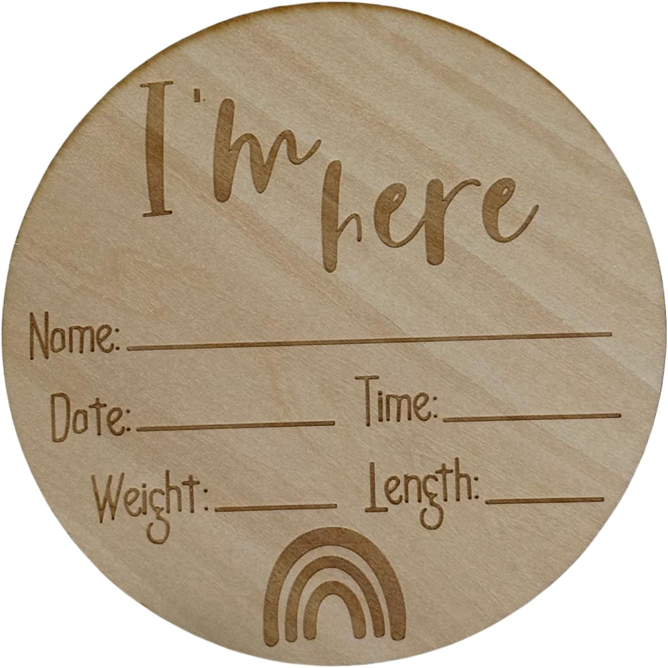 Newborn Baby Milestone Wooden Announcement Card Disc for Photo Props Hello World Milestone Cards Discs (I'M Here - Rainbow) image number 2