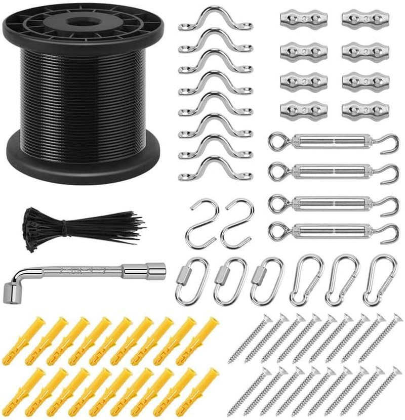IMAGE String Light Hanging Kit, 164FT String Light Suspension Kit with Nylon Coated and Stainless Steel 304 Wire Rope, Light Hanging Kit for Outdoors image number 5