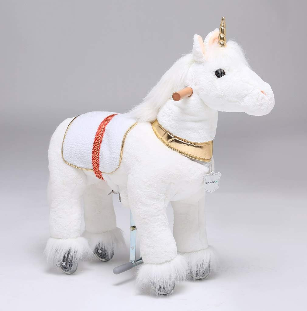 UFREE Horse Action Pony, Walking Horse Toy, Rocking Horse with Wheels Giddy up Ride on for Kids Aged 3 to 6 Years Old, Unicorn with Golden Horn image number 1