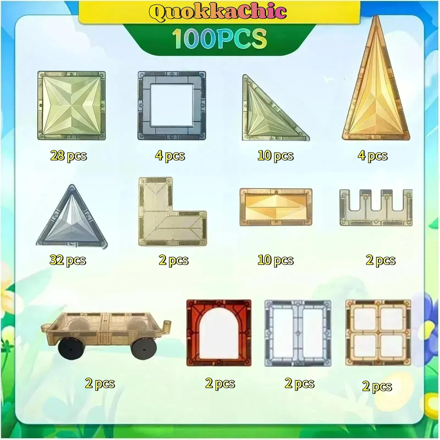 Magnetic Tiles Kids Toys, 3D Magnet Puzzles Stacking Blocks Safe Creative Kids Manipulative Preschool Learning Construction Toy, Sensorial Education Toy,From 3 Years Old, 100 PCS image number 6