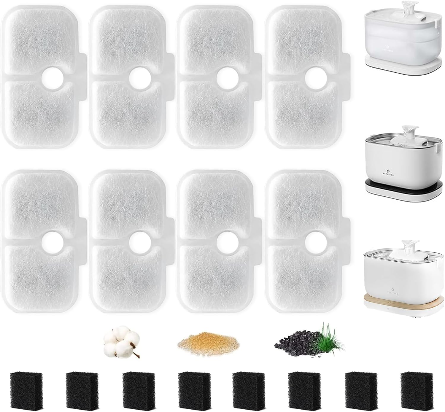 Hantoc 16Per Set Replacement Filter for Drinking Fountain, Cat Fountain, 8 Pieces Carbon Filters and 8 Pieces Foam Filter for 2.5 L/84 Oz Cat Fountain PLWF005 PLWF115 PLWF105 Replacement Filter With image number 6
