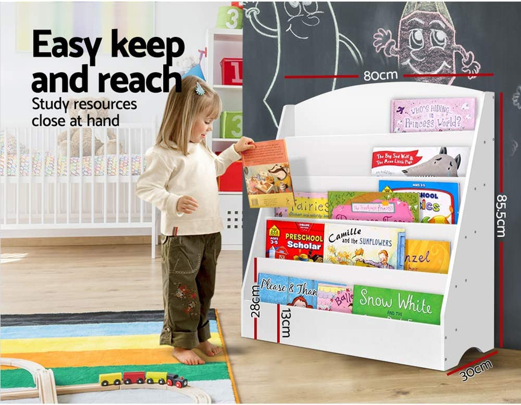 Keezi Kids Bookshelf, 5 Tiers Storage Book Shelf Bookshelves Corner Wall Toy Bookcase Rotating Display Shelves Home Living Room Bedroom Kindergarten Furniture, Rack White image number 6
