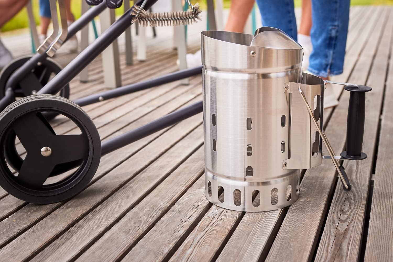 R&ouml;sle Stainless Steel BBQ Grill Weather Proof Cover Charcoal Starter Chimney Silver image number 2