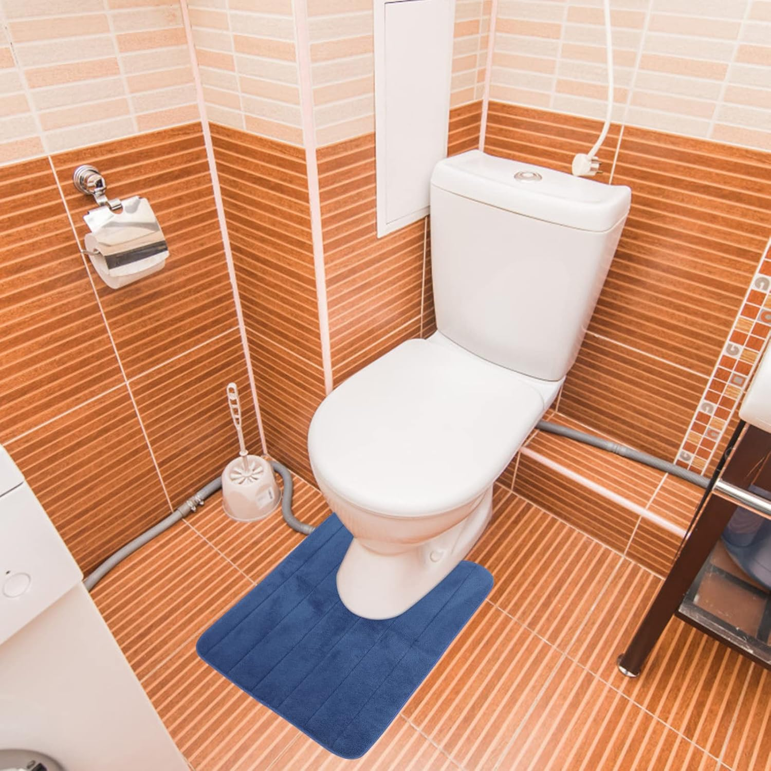 Luxshiny Bathroom Mat U-Shaped Design Toilet Rug Bathroom Toilet Mat Anti-Slip Bathroom Mat Suitable for Bathroom Floors Bathtub and Shower Cubicles（Blue） image number 1